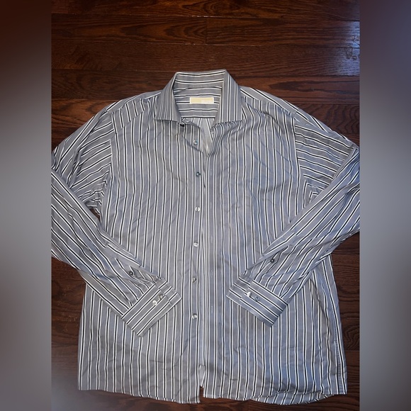 Men's Michael Kors Striped Gray Shirt Size 34/35 - Picture 1 of 7